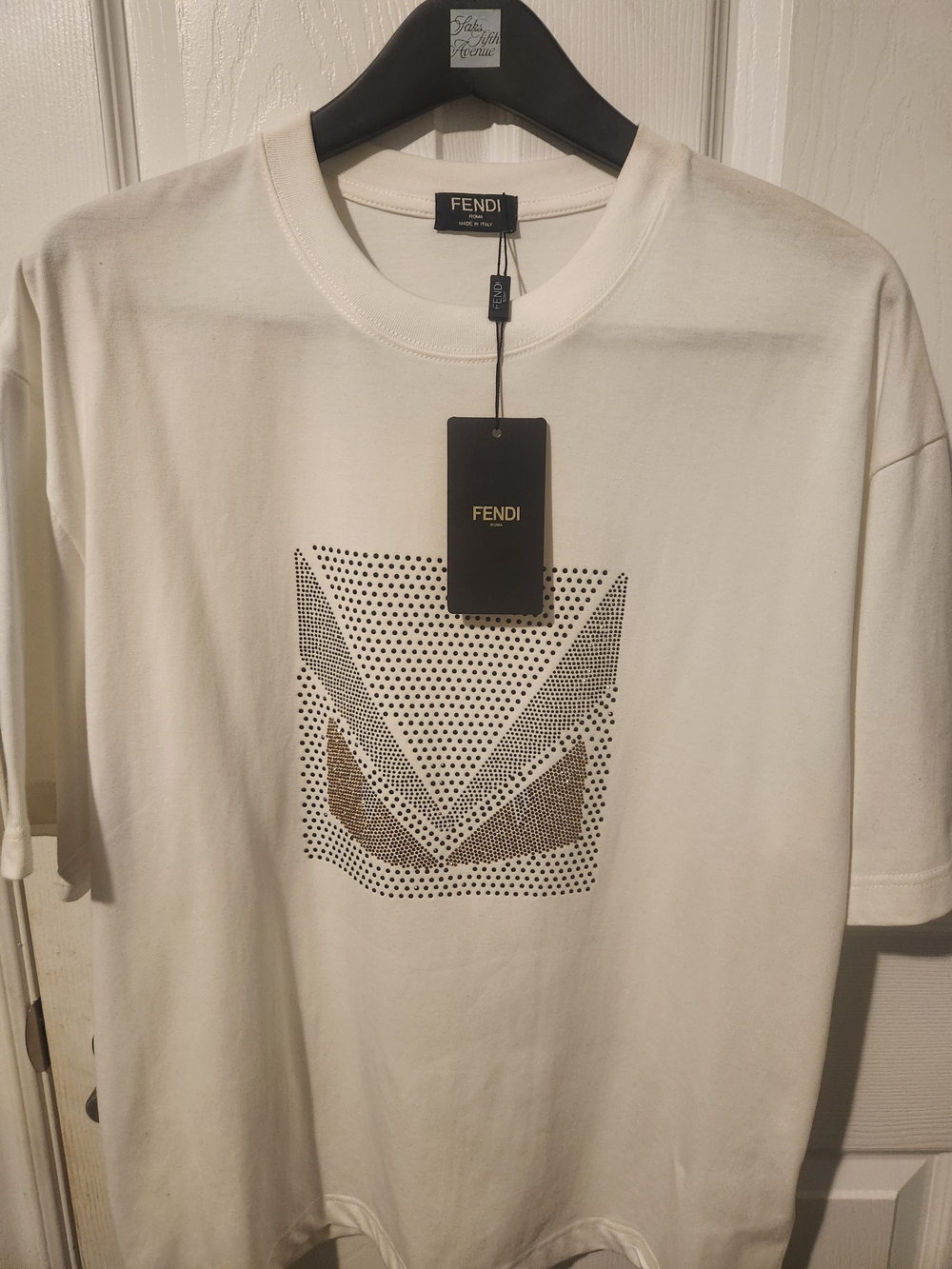 Fendi White Short Sleeve Crewneck T-Shirt with Perforated Logo